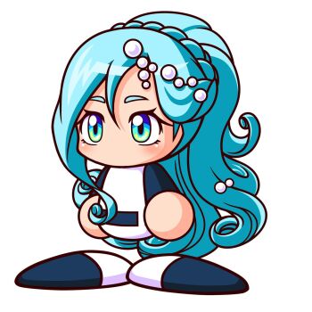 Rule 34 | 1girl, aqua eyes, aqua hair, artist request, awase marina, baseball uniform, belt, blue belt, blue shirt, braid, commentary request, curly ends, gradient eyes, hair between eyes, high ponytail, highres, jikkyou powerful pro yakyuu, jikkyou powerful pro yakyuu (style), long hair, multicolored eyes, multicolored shirt, multicolored shoes, no mouth, official art, pearl hair ornament, ponytail, ponytail with braided base, power pro appli, rayman limbs, shirt, solo, sportswear, two-tone shirt, two-tone shoes, very long hair, white background, white shirt, wide ponytail