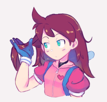 1girl alternate_hairstyle breasts brown_hair gloves green_eyes half-closed_eyes long_hair saru_getchu sayaka_(saru_getchu) small_breasts solo sony