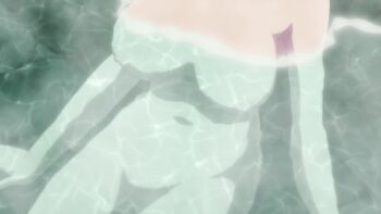 1girl animated anime_screenshot breasts brown_hair collarbone completely_nude gradient_hair highres hongou_miyuki large_breasts multicolored_hair navel nipples nude onsen open_mouth partially_submerged red_eyes red_hair sawaranaide_kotesashi-kun sound stomach tagme two-tone_hair video water wide_hips