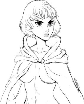 breasts cape dragon's_dogma dragon's_dogma_(series) effectively_nude highres mercedes_marten navel short_hair sketch teevo underboob