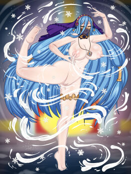 1girl azura_(fire_emblem) azura_(lady_of_ballads)_(fire_emblem) barefoot blue_hair breasts clitoris commission covered_in_milk dancer dancer_outfit dancing female_focus fire_emblem fire_emblem_fates fire_emblem_heroes highres huge_breasts jewelry lactation large_areolae long_hair long_nipples looking_at_viewer loutani magic milk milk_stream milkbending mouth_veil nintendo nipples nude pendant perky_breasts princess puffy_nipples pussy pussy_juice snowflakes solo story_at_source tagme thick_thighs thighs veil very_long_hair wide_hips yellow_eyes