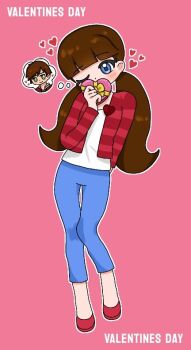 1boy 1girl blue_eyes blue_pants blythe_baxter brown_hair heart hetero josh_sharp kittytoto-12345 littlest_pet_shop littlest_pet_shop_(2012) low_twintails one_eye_closed pants pink_background red_shoes shoes speech_bubble thought_bubble twintails valentine