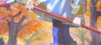 Rule 34 | 1girl, autumn, black pantyhose, commentary, dress, frieren, holding, holding staff, lower body, pantyhose, quasarcake, solo, sousou no frieren, staff, symbol-only commentary, tree, white dress