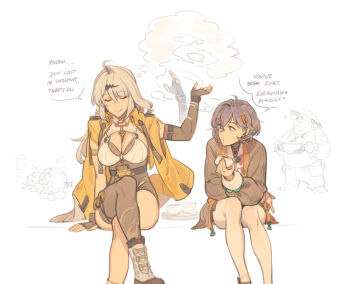 Rule 34 | 1boy, 3girls, belle (delicate sunlight) (zenless zone zero), belle (zenless zone zero), black gloves, blue hair, blush, breasts, chinese clothes, closed eyes, crossed bangs, eating, fingerless gloves, gloves, green eyes, hair between eyes, hair ornament, ju fufu, large breasts, letter hair ornament, long hair, maiqo, multiple girls, official alternate costume, open mouth, pan yinhu, short hair, smile, white hair, yin yang pin, yixuan (zenless zone zero), zenless zone zero