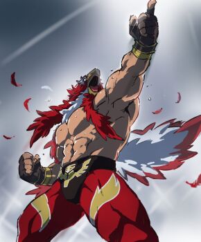 1boy abs animal_head bird_mask fatal_fury fatal_fury:_city_of_the_wolves gloves tizoc_(snk) luchador luchador_mask male_focus mask muscular muscular_male nyaattoberritto pectorals simple_background snk solo spandex topless_male wrestler wrestling wrestling_mask wrestling_outfit wrestling_ring