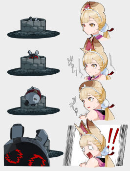 ! 1girl 1other absurdres alice_thymefield alice_thymefield_(sea_of_thyme) animal_ears bare_shoulders crying crying_with_eyes_open dress_swimsuit hair_ornament heterochromia highres leverboo_(zenless_zone_zero) rabbit_ears rabbit_girl red_eyes scared screaming shinarika396 sphere_hair_ornament sweat swimsuit tears the_ring trembling twintails well white_background white_eyes yellow_eyes zenless_zone_zero