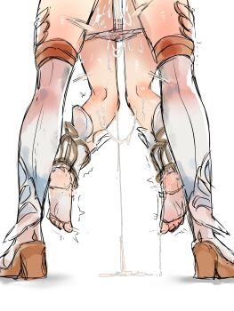 absurdres barefoot boots commentary cum cum_on_body cum_on_legs genshin_impact held_up high_heel_boots high_heels highres implied_futanari implied_sex loli lumine_(genshin_impact) nahida_(genshin_impact) panties_around_thighs symbol-only_commentary thighhighs torten