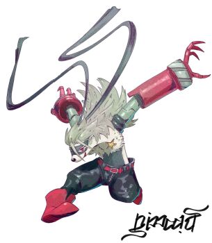 belt digimon digimon_(creature) jumping mask nimadjart red_eyes star_(symbol) wolvermon