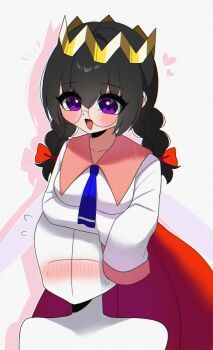 Rule 34 | 1girl, alt 0218, black hair, braid, commentary request, crown, fairy, fairy wings, glasses, highres, jimiko, kirby (series), kirby 64, long hair, looking at viewer, low twin braids, nintendo, purple eyes, ripple star queen, simple background, sleeves past fingers, sleeves past wrists, twin braids, wings