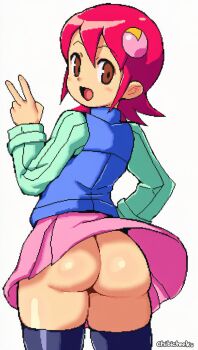 1girl ass chibicheeks mayl_sakurai_(mega_man) mega_man_(series) mega_man_battle_network_(series) no_panties skirt solo source_request thighhighs upskirt