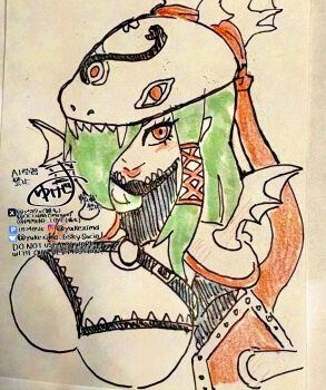 Rule 34 | armor, blush, braid, digimon, digimon (creature), helmet, long hair, looking at viewer, mervamon, smile, traditional media, very long hair, yukexima