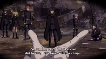 10s animated animated_gif black_hair blonde_hair lowres multiple_boys multiple_girls owari_no_seraph subtitled