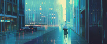 1girl absurdres black_car black_coat black_pantyhose building car chuwenjie city city_lights cityscape coat commentary day english_commentary english_text facing_away grey_skirt highres holding holding_umbrella lamppost medium_hair motor_vehicle original pantyhose people railing rain reflective_pavement road scenery sidewalk skirt sky skyscraper street sunlight transparent transparent_umbrella umbrella walking walking_away wet_pavement white_sky window