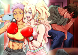 Rule 34 | 1boy, 2girls, assertive female, boxing, boxing gloves, boxing ring, defeat, multiple girls, tagme, yasuda makoto