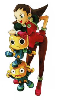 1girl arm_support bengus big_hair breasts capcom crotch_plate dress gloves hair_slicked_back hairband highres leotard leotard_under_clothes looking_to_the_side machine marvel marvel_vs._capcom marvel_vs._capcom_2 medium_breasts mega_man_(series) mega_man_legends_(series) official_art open_mouth pantyhose robot servbot_(mega_man) simple_background tron_bonne_(mega_man) white_background