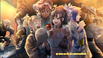 Rule 34 | 4boys, 4girls, :d, area (arika), arika, artist request, blair dame, character request, cracker jack, dark-skinned female, dark skin, dog, fighting ex layer, fingerless gloves, gloves, hair ornament, hairclip, hayate (arika), highres, hokuto (arika), long hair, multiple boys, multiple girls, nanase (arika), official art, official wallpaper, open mouth, pullum purna, sanane, skullomania, smile, vulcano rosso, x hair ornament