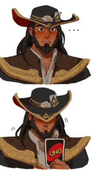 ... 1boy absurdres bara beard blush card covered_eyes multiple_expressions eyebrow_cut facial_hair hat_over_eyes highres holding holding_card implied_yaoi kirsch_(kirschetc) league_of_legends male_focus mature_male motion_lines sequential short_hair surprised thick_eyebrows twisted_fate uno_(game)