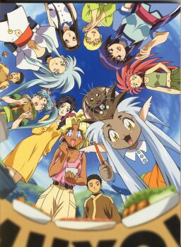 00s 1990s_(style) 2boys 6+girls amane_kaunaq black_hair blonde_hair blue_eyes blue_hair brown_eyes brown_hair cabbit circle_formation everyone facial_mark forehead_mark freckles fuku_(tenchi_muyo) fuku_(tenchi_muyou!) green_eyes hakubi_washuu highres kuramitsu_mihoshi masaki_aeka_jurai masaki_kiriko masaki_kiriko_jurai masaki_sasami_jurai masaki_tenchi mother_and_daughter multiple_boys multiple_girls pointy_ears red_eyes red_hair retro_artstyle ryou-ouki ryou-ouki_(human) ryouko_(tenchi_muyou!) ryouko_balta spiked_hair tenchi_muyou! tenchi_muyou!_gxp twintails yamada_seina yellow_eyes