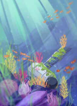 artist_name coral day fish goldfish no_humans original overgrown rock satellite scenery school_of_fish seaweed signature subsurface_scattering underwater wreckage zandra