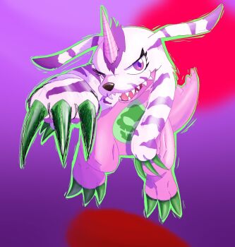 Rule 34 | claws, digimon, digimon (creature), highres, looking at viewer, psychemon, skull, solo, tail