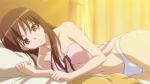 10s 1girl aki_sora animated anime_screenshot aoi_aki ass barefoot bed bouncing_breasts breasts brown_hair computer female_focus highres laptop large_breasts legs panties solo sound talking underwear video