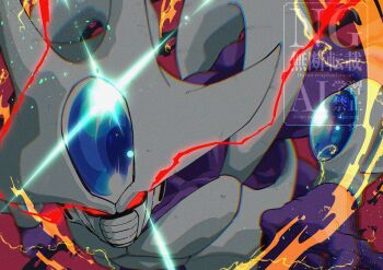 1boy colored_skin cooler_(dragon_ball) dragon_ball dragonball_z electricity eyes_visible_through_hair forehead_jewel glint glowing glowing_eyes highres male_focus purple_skin red_eyes solo stktik09060906 upper_body