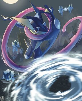 2025 acecore2k afterimage blue_skin closed_eyes colored_sclera colored_skin commentary creature creature_focus english_commentary froakie frog frogadier gen_6_pokemon greninja highres hydrokinesis kuji-in long_tongue motion_blur night ninja nintendo no_humans pokemon pokemon_(creature) pokemon_focus red_eyes throwing tongue tongue_scarf very_long_tongue water webbed_feet webbed_hands yellow_sclera