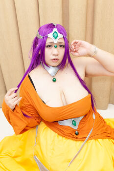 Rule 34 | 1girl, asian, breasts, chouzuki maryou, chunsoft, cosplay, dragon quest, dragon quest iv, enix, female focus, highres, large breasts, minea (cosplay), minea (dq4), photo (medium), plump, purple hair, solo