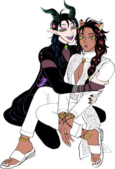 Rule 34 | 2boys, ahoge, androgynous, animal ears, anklet, antenna hair, black hair, black nails, black pants, black shirt, bracelet, braid, bridal gauntlets, choppy bangs, cleavage cutout, clothing cutout, coat, collarbone, colored sclera, colored tongue, commentary request, curtained hair, dark-skinned male, dark skin, dragon boy, dragon horns, eclectic, expressionless, eyelashes, fingernails, flower, full body, gem, gold anklet, gold bracelet, green eyes, green gem, grey lips, grin, hair flower, hair ornament, horns, hug, jewelry, leona kingscholar, lion boy, lion ears, long hair, long sleeves, looking ahead, looking at viewer, makeup, male focus, malleus draconia, multiple boys, nail polish, narrowed eyes, ornate ring, pale skin, pants, pectoral cleavage, pectorals, pink flower, pointy ears, purple eyes, purple tongue, ring, sandals, scar, scar across eye, scar on face, see-through bridal gauntlets, see-through cleavage, see-through clothes, shirt, side braid, simple background, sitting between legs, sleeveless, sleeveless coat, smile, toenail polish, toenails, turtleneck, turtleneck shirt, twisted wonderland, white background, white coat, white nails, white pants, white sandals, white shirt, yaoi, yellow gem, yellow sclera