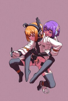 1futa 1girl a.i._voice adachi_rei android black_gloves black_thighhighs erection futa_with_female futanari gloved_handjob gloves handjob highres holding holding_pen jacket joints long_sleeves no_shoes open_clothes open_jacket orange_eyes orange_hair panties panties_around_leg pen penis purple_eyes purple_hair reach-around robot_joints simple_background sitting spread_legs taoyaka_(toyk39) thighhighs underwear utane_uta utau white_gloves white_jacket