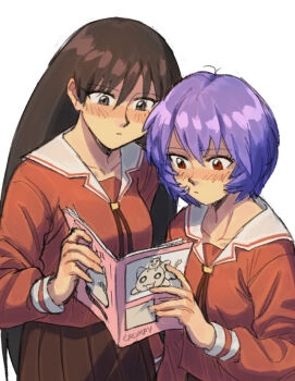 2girls ayanami_rei azumanga_daiou chronocrump multiple_girls neon_genesis_evangelion reading sakaki_(azumanga_daioh)
