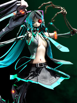 1girl 3d bone breasts calne_ca_(deino) cleavage cyborg deino_(deino3330) female_focus heterochromia highres isopod navel necktie solo standing