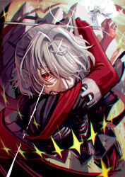Rule 34 | 2boys, absurdres, antonio salieri (fate), antonio salieri (second ascension) (fate), black suit, blonde hair, conductor, conductor baton, curly hair, fate/grand order, fate (series), formal, gloves, grey hair, hair over one eye, highres, jacket, long hair, long sleeves, looking at viewer, male focus, multiple boys, nashimoto tsumire, pants, pinstripe jacket, pinstripe pants, pinstripe pattern, pinstripe suit, red eyes, shirt, short hair, smile, striped suit, suit, white gloves, white hair, wolfgang amadeus mozart (fate)