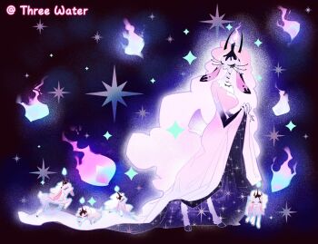 1girl belphegor_(helluva_boss) closed_eyes closed_mouth demon_girl dress extra_eyes furry furry_female hellaverse helluva_boss highres long_hair pink_dress pxrsszy sheep sheep_girl solo very_long_hair