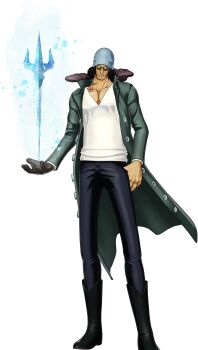 1boy 3d aokiji_(one_piece) bandai_namco black_hair devil_fruit_power formal_clothes full_body gloves ice jacket looking_at_viewer necktie official_art one_piece one_piece:_world_seeker open_clothes open_jacket pants scar shirt simple_background single_glove solo standing suit transparent_background white_suit
