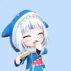 1girl 1nabatewi 3d animal_costume animal_hood animated blue_eyes blue_hair blue_hoodie blunt_bangs eating food gawr_gura gawr_gura_(1st_costume) hololive hololive_english hood hoodie long_sleeves medium_hair multicolored_hair open_mouth shark_costume shark_girl shark_hood sharp_teeth shrimp shrimp_tempura silver_hair solo streaked_hair teeth tempura two_side_up video virtual_youtuber