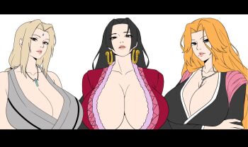 3girls bleach boa_hancock breasts huge_breasts long_hair matsumoto_rangiku multiple_girls naruto_(series) one_piece tsunade_(naruto)