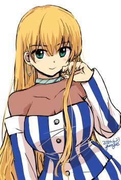 Rule 34 | 1girl, artist name, breasts, cleavage, dated, dress, green eyes, highres, large breasts, looking at viewer, ratchet altair, sakura taisen, sega, smile, solo