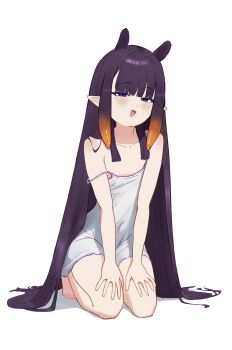 1girl blue_eyes flat_chest long_hair mole mole_under_eye nightgown ninomae_ina&#039;nis purple_hair tagme toes