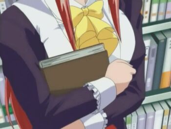 00s 1girl 2005 animated animated_gif anime_screenshot bible_black bible_black_only black_thighhighs book bow breasts crossed_arms female_focus holding holding_book jacket long_hair lowres mature_female pantyhose pencil_skirt purple_jacket red_hair red_skirt shirt skirt solo tagme takashiro_hiroko teacher thighhighs white_shirt yellow_bow zettai_ryouiki