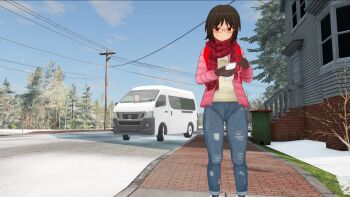 1boy 1girl 3d age_difference artist_request backpack bag cameltoe flat_chest glasses highres loli motor_vehicle original outdoors peril randoseru tagme van vehicle