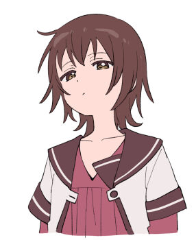 1girl black_sailor_collar brown_eyes brown_hair child closed_mouth collarbone cropped_torso dress funami_yui layered_sleeves long_sleeves namori nanamori_school_uniform pleated_dress red_dress sailor_collar school_uniform shirt short_hair short_over_long_sleeves short_sleeves simple_background solo unbuttoned white_background white_shirt yuruyuri