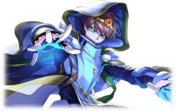 1boy black_hair brown_hair closed_mouth code_geass code_geass:_lost_stories f4samurai green_eyes highres kururugi_suzaku lightning looking_at_viewer male_focus official_art solo wizard