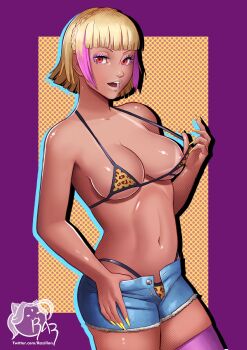 animal_print bikini breasts gyaru highres leopard_print leopard_print_bikini niijima_makoto nipples panties persona persona_5 print_bikini razillon shorts swimsuit tagme tan underwear