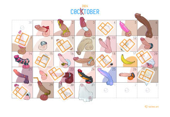 artist_logo_censor calendar_(medium) censored chastity_cage cock_ring condom condom_on_penis extra_penises flat_chastity_cage highres huge_penis large_penis monster_boy novelty_censor october original penis penis_bow sex_toy small_chastity_cage small_penis tailbox