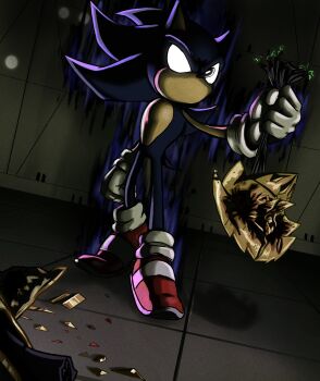 Rule 34 | aggressive beat, axolotlinky, black fur, black hair, dark sonic, gloves, hedgehog, no mouth, robot, sega, shoes, socks, sonic (series), sonic the hedgehog, sonic x, spiked hair, tms entertainment, transformation, white eyes