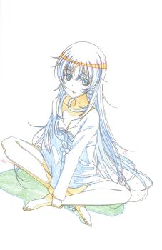 1girl anklet artist_request bell breasts cleavage collar dress earrings fuzzy_balls highres jewelry k-project long_hair medium_breasts neko_(k-project) ribbon skirt smile solo sweater sweater_dress very_long_hair