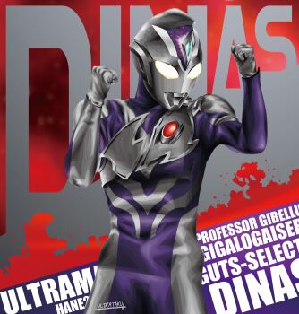 1other alien armor artist_name breastplate character_name clenched_hands color_timer colored_skin commentary compound_eyes cowboy_shot crystal dorsal_fin english_text fighting_stance giant gigalogaiser glowing glowing_eyes gradient_eyes hands_up highres kaiju king_joe looking_down mecha monster multicolored_eyes multicolored_skin no_pupils pectorals purple_skin robot signature silhouette silver_skin solo standing text_background tokusatsu toned two-tone_skin ultra_series ultraman_decker_(series) ultraman_dinas ultrataku white_eyes wrinkled_skin yellow_eyes