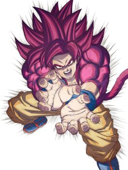 Rule 34 | 1boy, absurdres, artjohnny1020, blue boots, body fur, boots, commentary request, dragon ball, dragon ball daima, highres, kamehameha (dragon ball), long hair, male focus, muscular, muscular male, open mouth, orange pants, pants, red eyes, red fur, red hair, red tail, solo, son goku, spiked hair, topless male