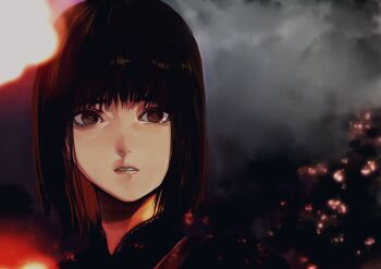 1girl amakura_mayu black_hair brown_eyes fatal_frame fatal_frame_ii:_crimson_butterfly gauss_&lt;bokashi highres lips looking_at_viewer short_hair solo